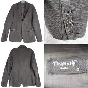 Transit Par Such Women's Blazer Jacket Linen Cotton Gray Size Small Two-Button